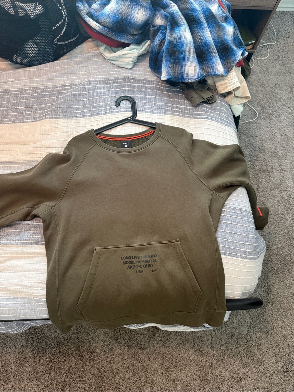Nike LeBron James Olive Crewneck Sweatshirt with Front Pocket